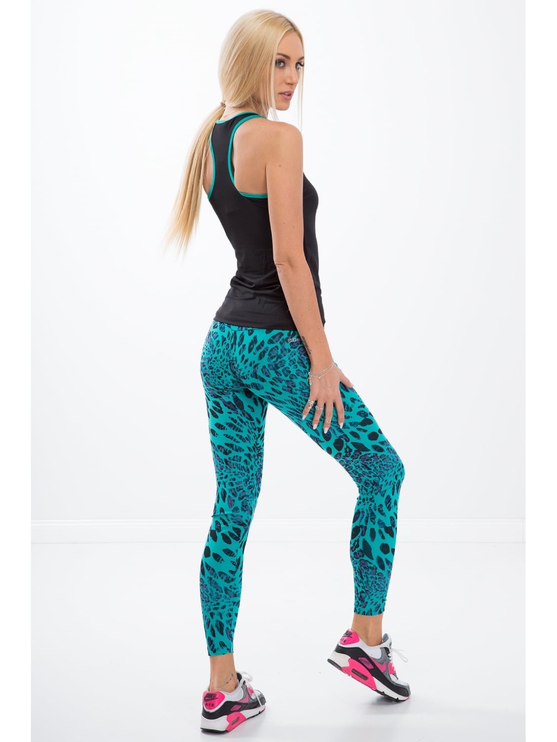 Mintfarbene Sportleggings mit Leopardenmuster H006 – Online-Shop – Boutique